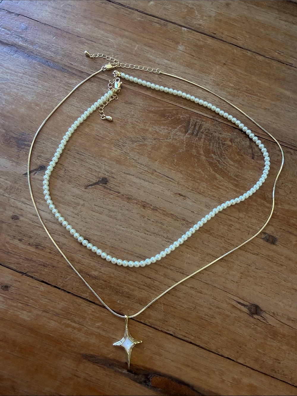 Cicy Bell Gold Tone Layered Pearl Necklace with Star Pendant